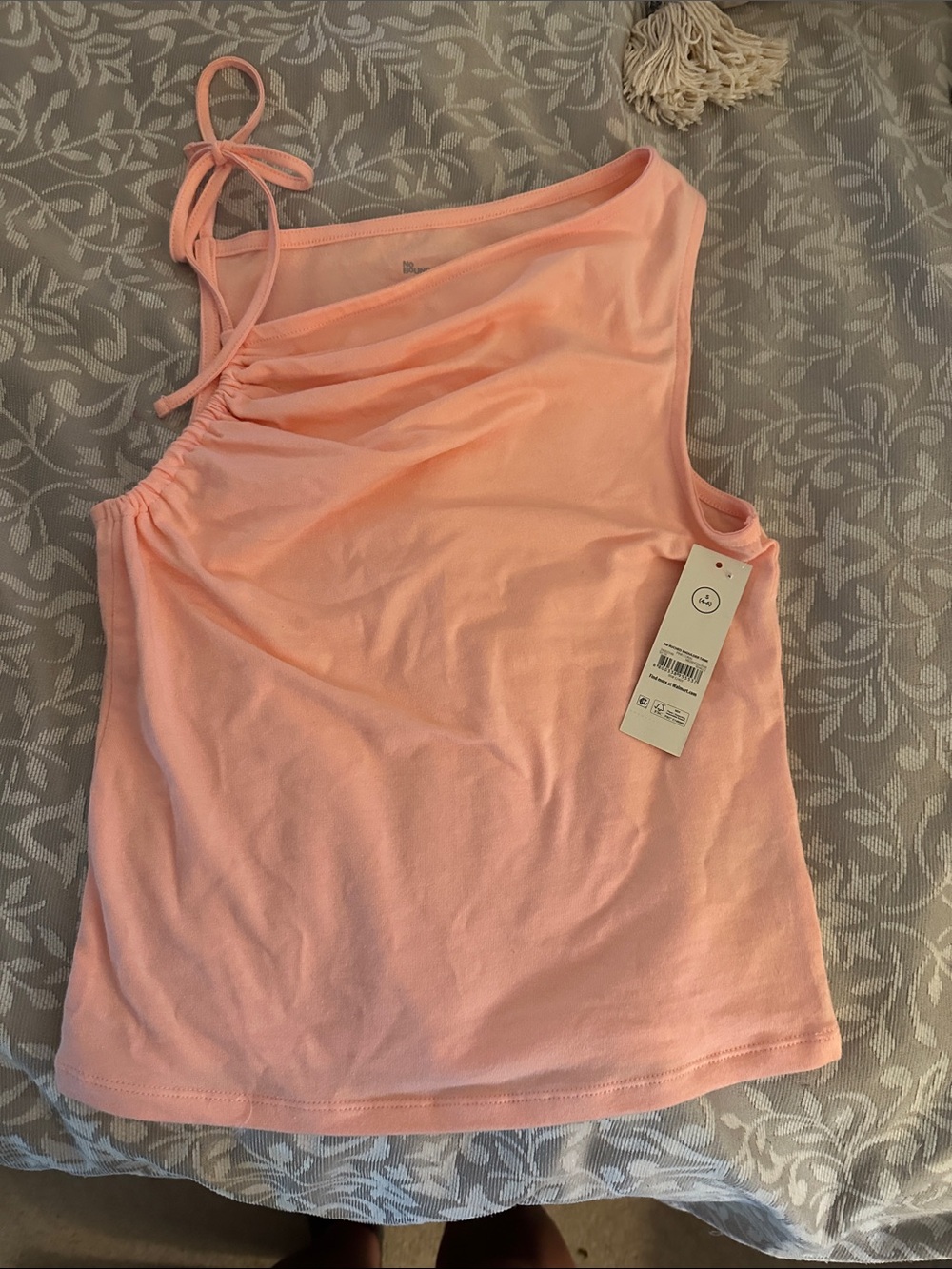No Boundaries Peachy Pink One-Shoulder Ruched Tank